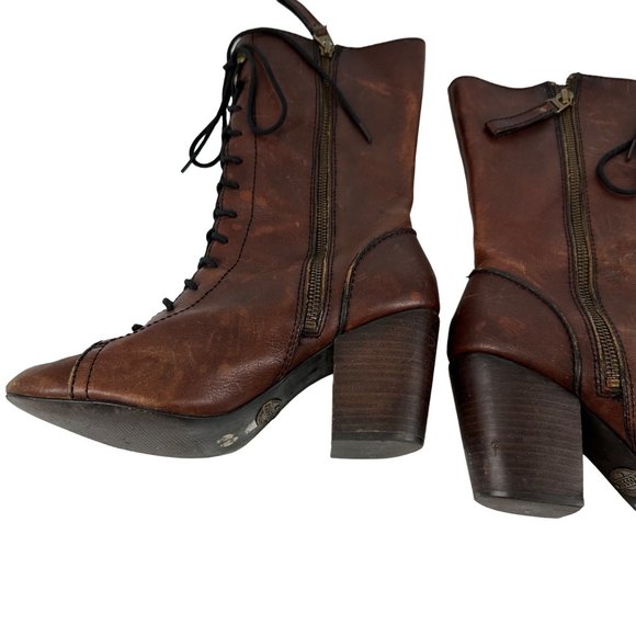 Women’s FOSSIL Leather Boots Size 7 Steampunk Lace Up Heels - Picture 5 of 15